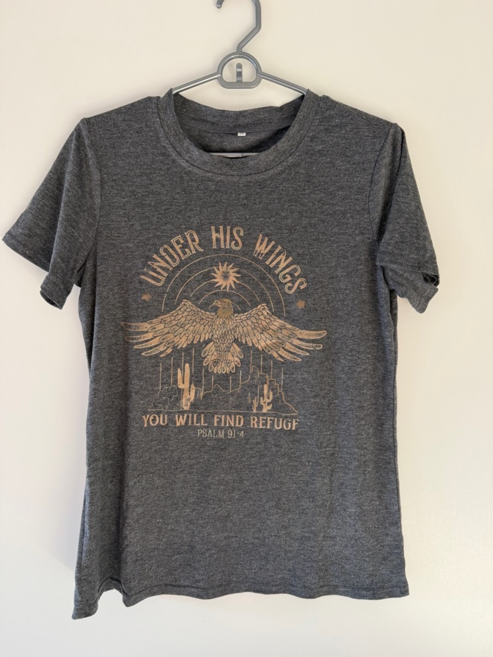 Short Sleeve Graphic Tee - Charcoal "Under His Wings" Christian